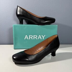 Array Flatter Womens Black Leather Round Toe Kitten Heel Pumps 12W
